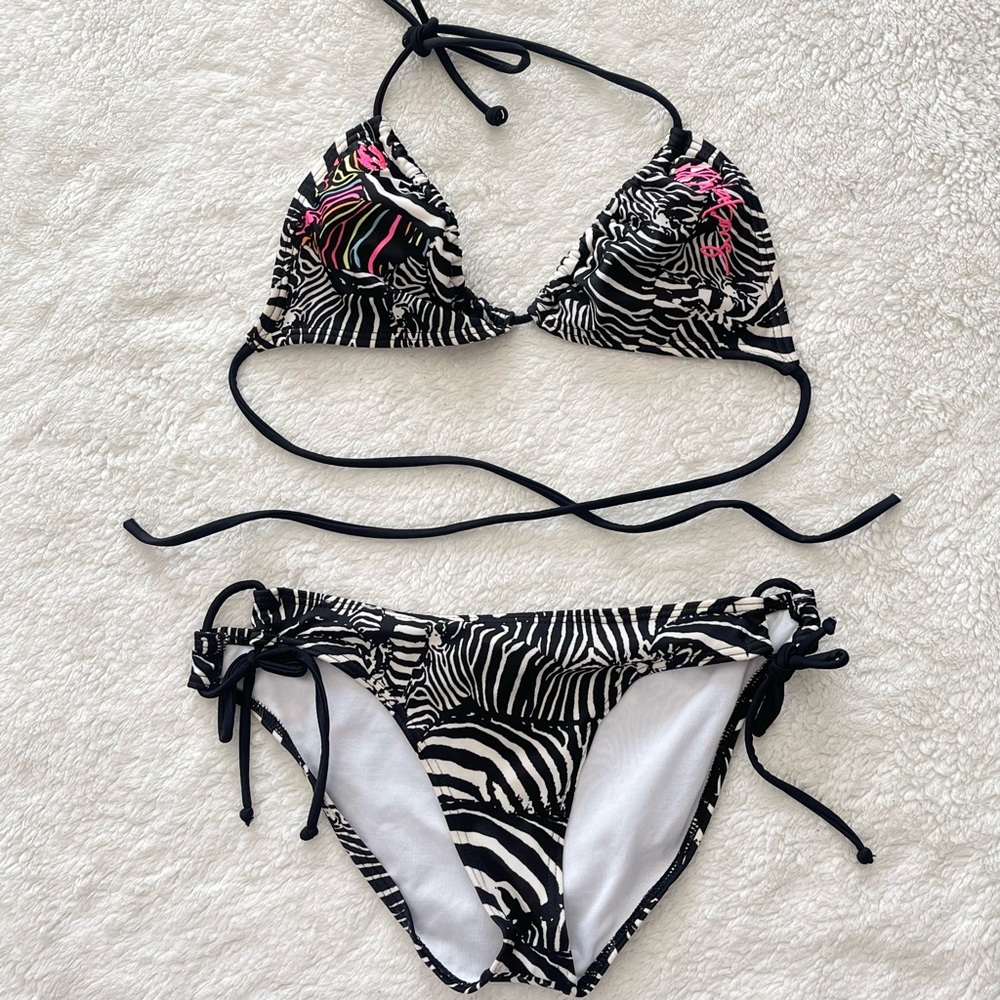 Billabong Zebra Print Triangle Bikini With Side T… - image 1